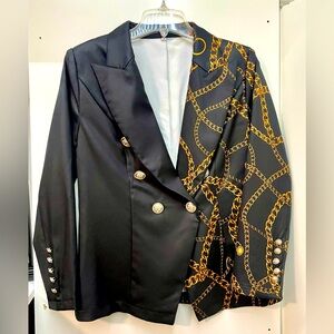 BRAND NEW Half & half Blazer! 1/2 solid black & 1/2 black w gold chain pattern.
